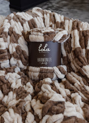 Harmony Beus Mocha Check Faux Fur Blanket by Lola Blankets