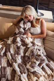 Harmony Beus Mocha Check Faux Fur Blanket by Lola Blankets