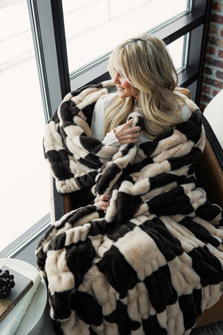 Harmony Beus Espresso Check Faux Fur Blanket with Lola Blankets