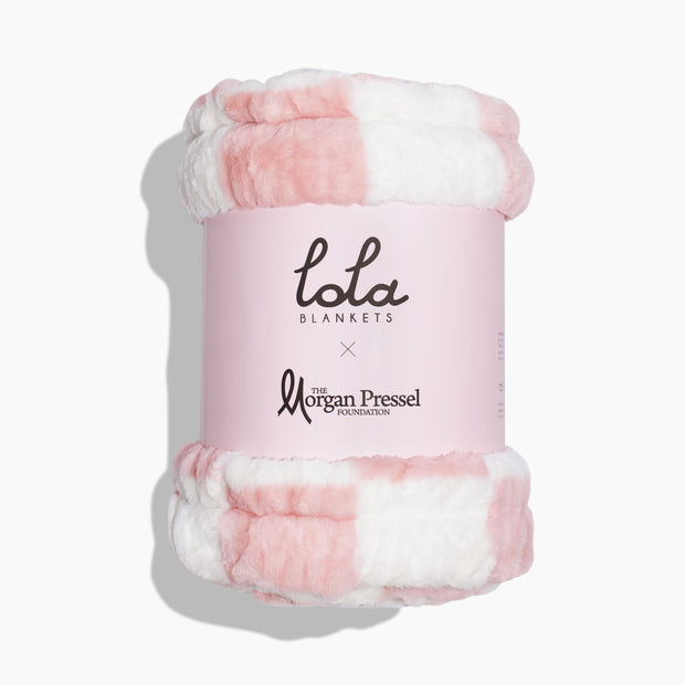 Morgan Pressel Pink Check Faux Fur Blanket Wrap with Lola Blanket