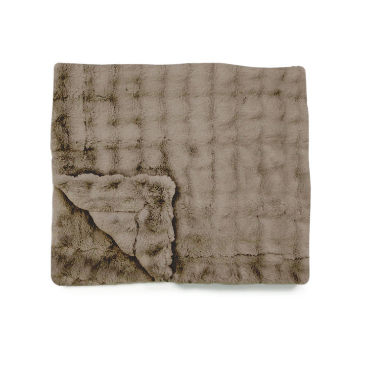 Sandstone Faux Fur Weighted Blanket Flatlay by Lola Blankets