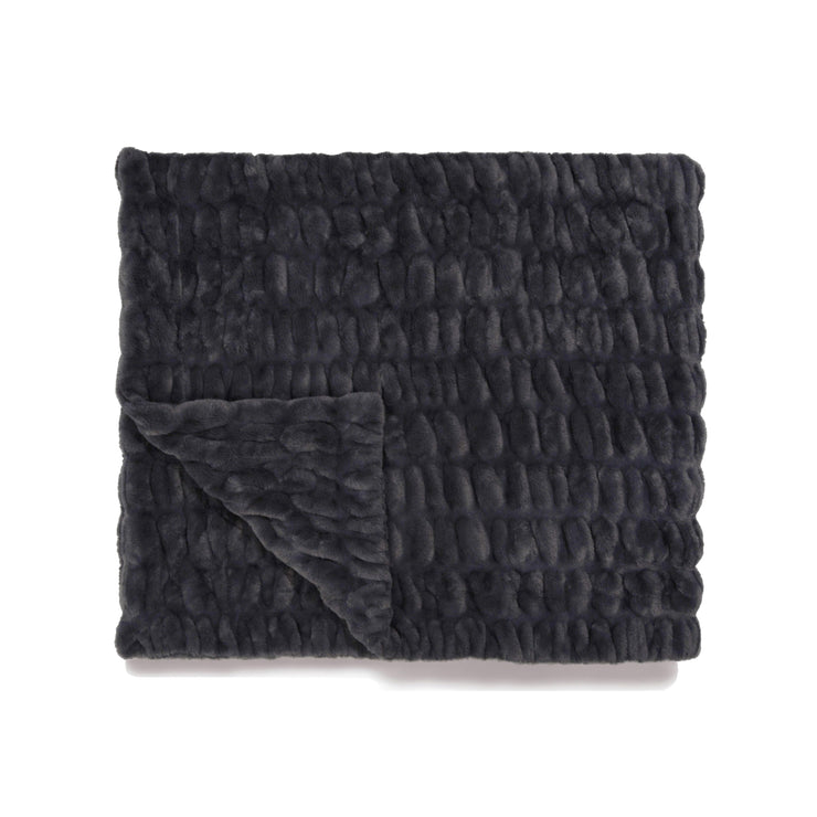 Charcoal Grey Faux Fur Blanket Flatlay by Lola Blankets