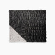 Textured black and gray blanket on a white background