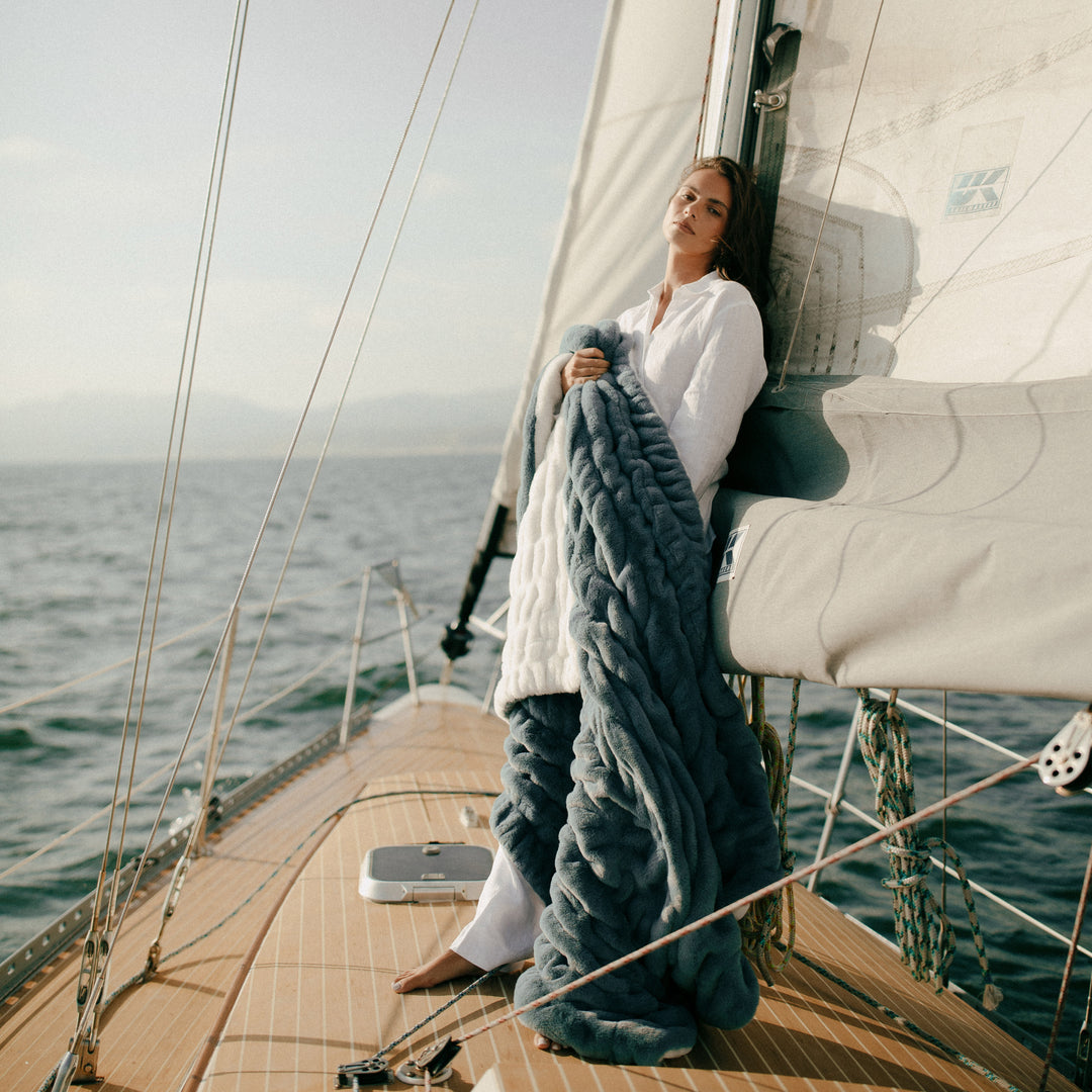 Shoreline | Two-Tone Blue and White Throw Blanket | | Lola Blankets
