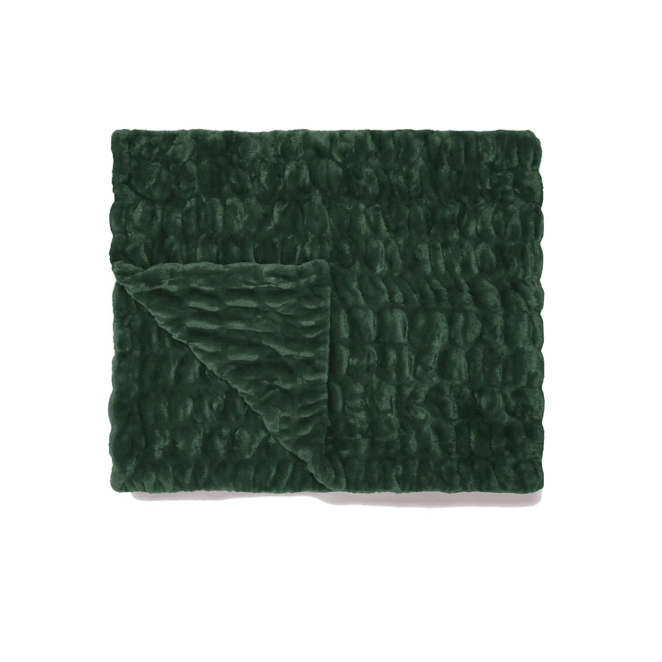 Dark green textured blanket on a white background