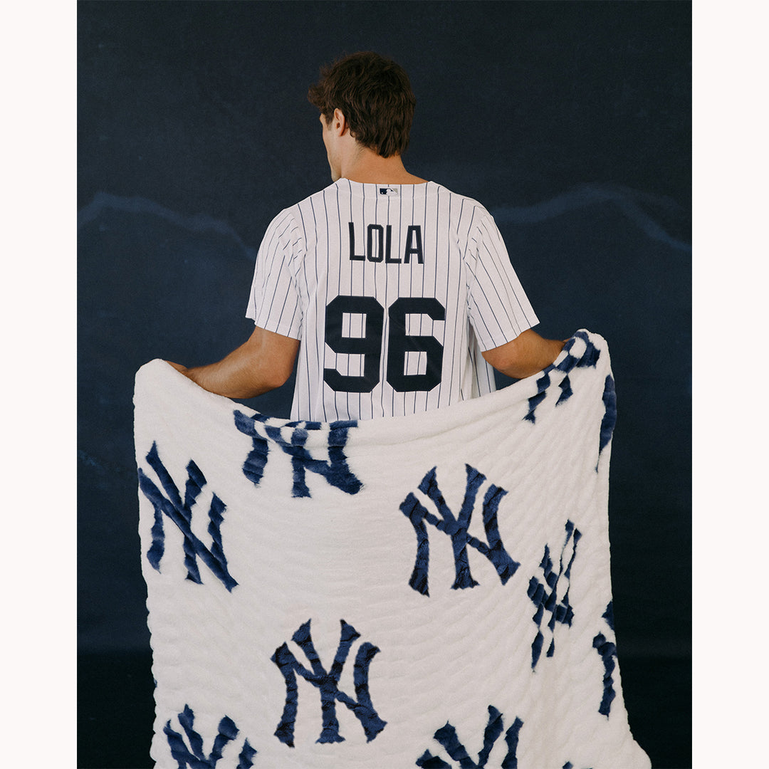 The Lola x New York Yankees™ Multi-Logo Blanket White | Lola Blankets