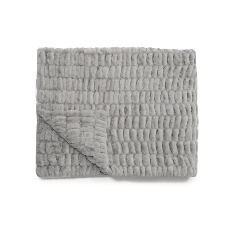 Silver Linings Faux Fur Blanket Flatlay by Lola Blankets